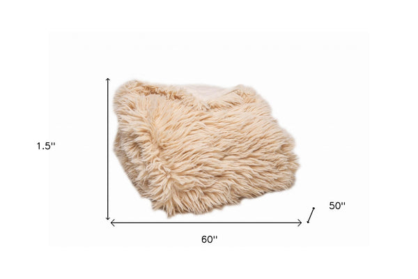 Homeroots Beige Wool Solid Color Plush Throw  Wool 386752