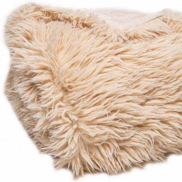 Homeroots Beige Wool Solid Color Plush Throw  Wool 386752