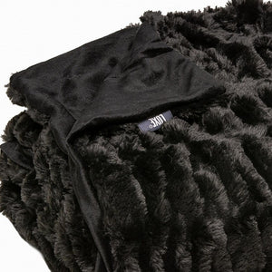 Homeroots Chunky Sectioned Black Faux Fur Throw Blanket  Polyester 386753