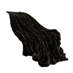 Homeroots Chunky Sectioned Black Faux Fur Throw Blanket  Polyester 386753