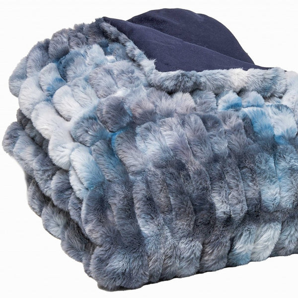 Homeroots Chunky Sectioned Shades Of Blue Faux Fur Throw Blanket  Polyester 386754