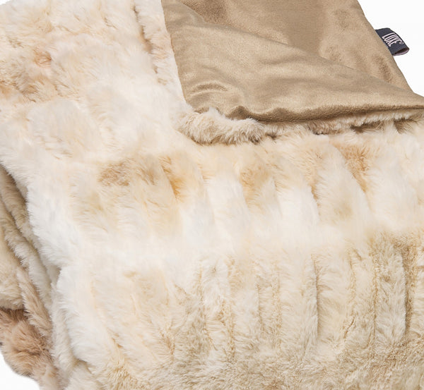 Homeroots Chunky Sectioned Shades Of Beige Faux Fur Throw Blanket  Polyester 386755