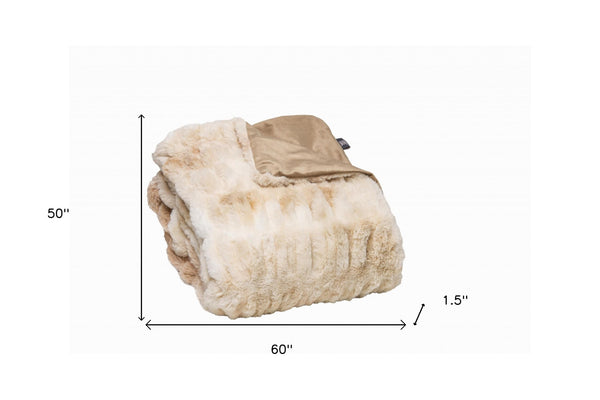 Homeroots Chunky Sectioned Shades Of Beige Faux Fur Throw Blanket  Polyester 386755