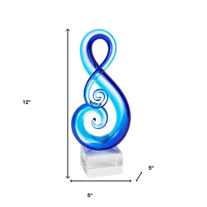 Homeroots 12" Clear And Blue Murano Glass Modern Abstract Tabletop Sculpture  Murano Glass 386756
