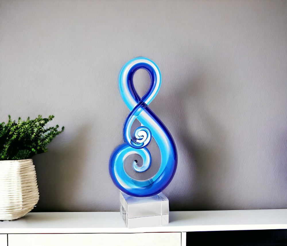 Homeroots 12" Clear And Blue Murano Glass Modern Abstract Tabletop Sculpture  Murano Glass 386756