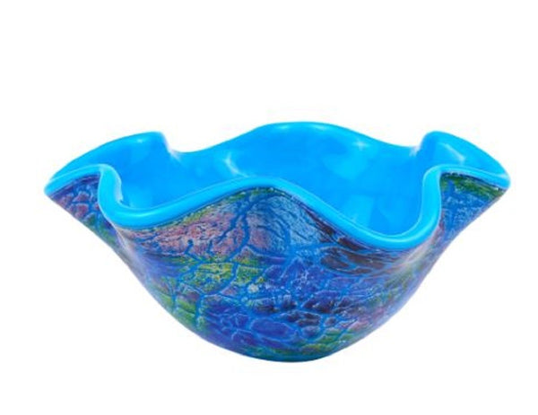 Homeroots 9" Modern Blue And Green Glass Centerpiece Bowl  Glass 386757