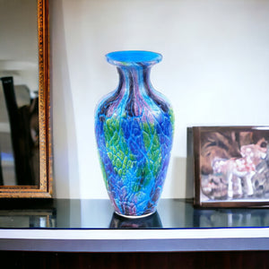 Homeroots 10" Blue And Green Glass Abstract Round Table Vase  Glass 386758