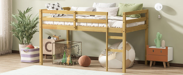 English Elm Solid Twin Loft Bed with Ladder and Reinforced Slats for Storage-Friendly, Space-Saving Bedrooms Natural W504P190954