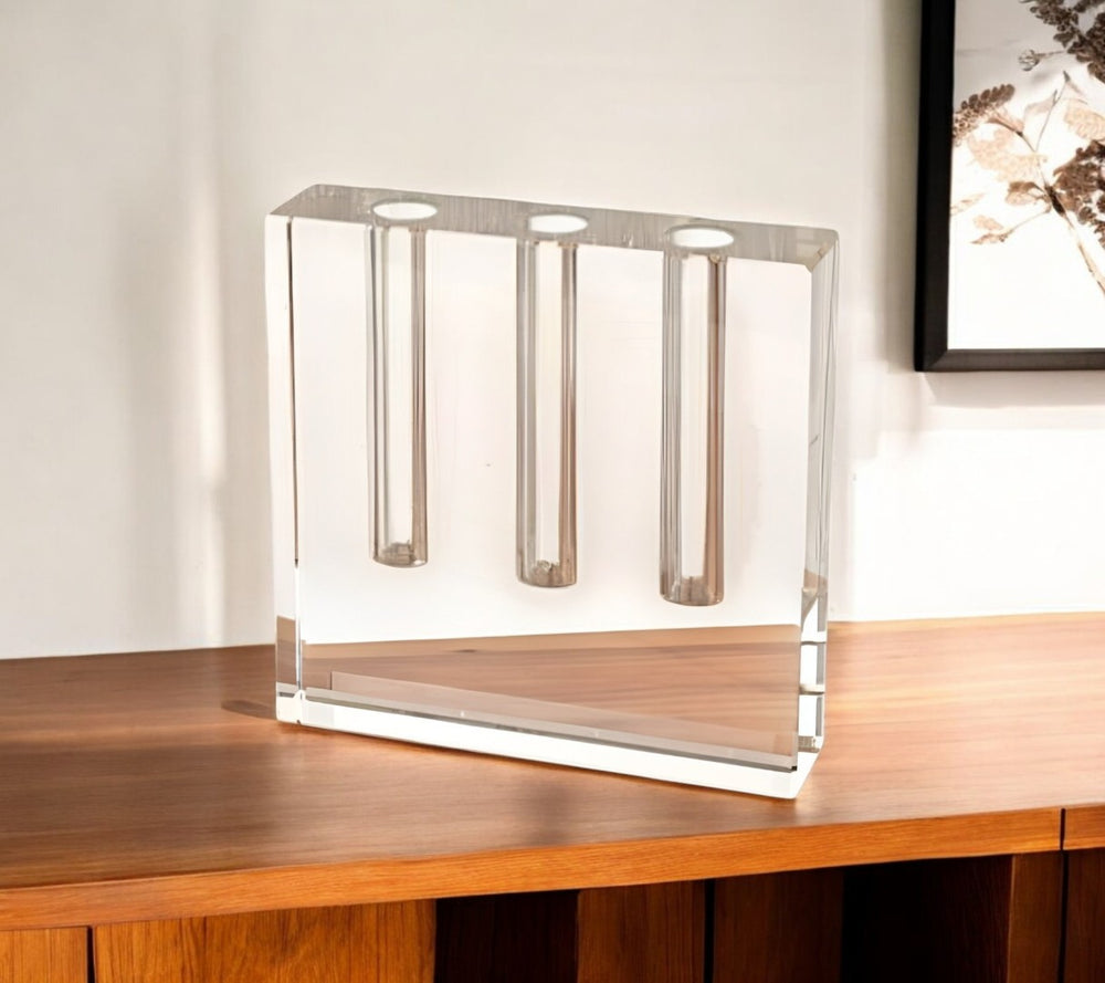 HomeRoots 7" Clear Crystal Square Table Vase - Elegant Accent for Home Decor, Gifts & Floral Displays 386770