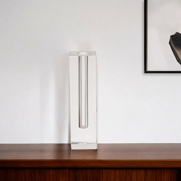 Homeroots Modern Clear Tall Block Optical Crystal Vase  Crystal Glass 386775