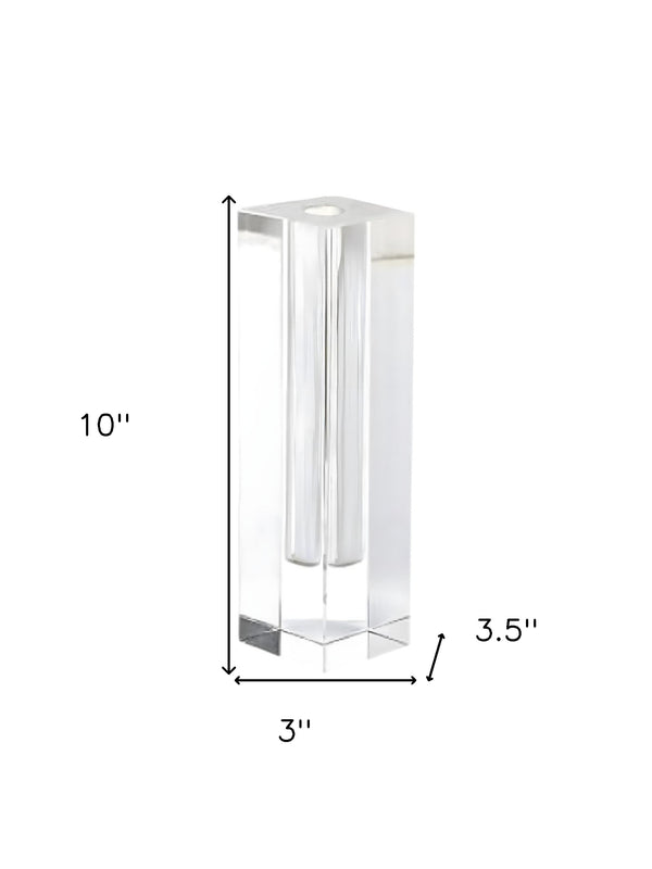 Homeroots Modern Clear Tall Block Optical Crystal Vase  Crystal Glass 386775
