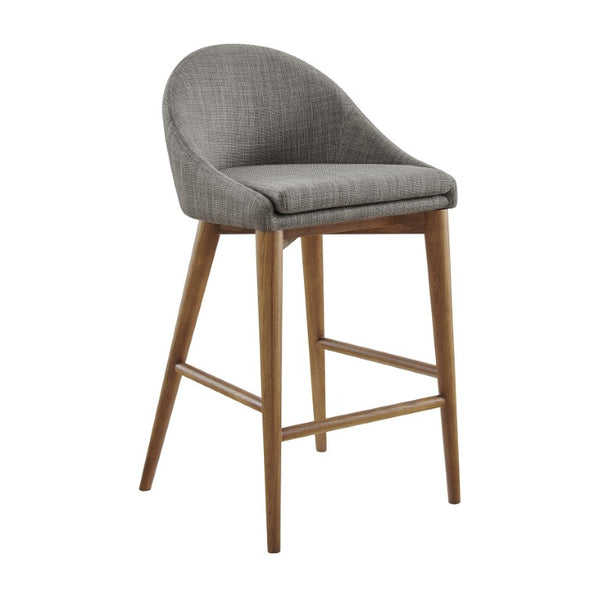 EuroStyle Baruch Upholstered Counter Stool with Walnut Ash Legs for Kitchen Islands and Home Bars Dark Gray 38677DKGRY