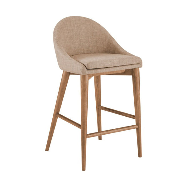 EuroStyle Baruch Upholstered Counter Stool with Walnut Ash Legs for Kitchen Islands and Home Bars Tan 38677TAN