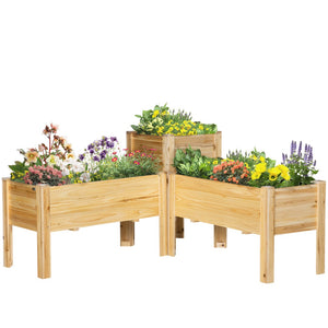 English Elm Outsunny Set Of 3 Raised Wooden Planters With Legs, Perfect For Growing Vegetables, Herbs & Flowers W2225P217243-GIGA