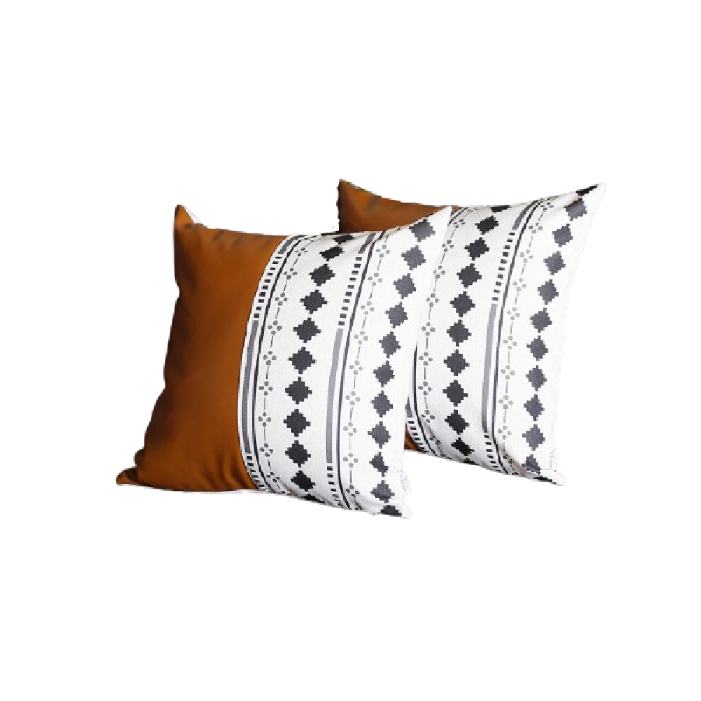 Homeroots Set Of Two Brown And White Faux Leather Throw Pillow Cover   386812