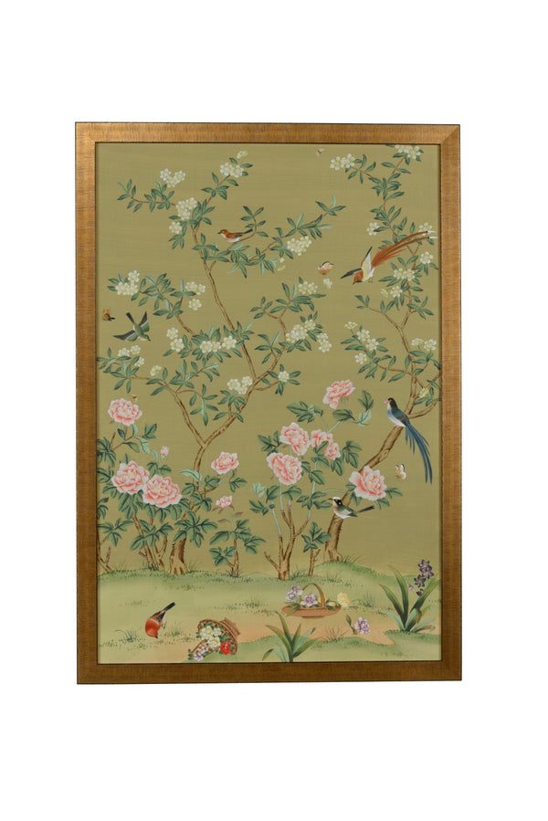 Chelsea House Edgedale Hand-Painted Green Panel With Black Etching, Gold Frame & Glass — 64.5"X44.25" Ready-To-Hang 386815