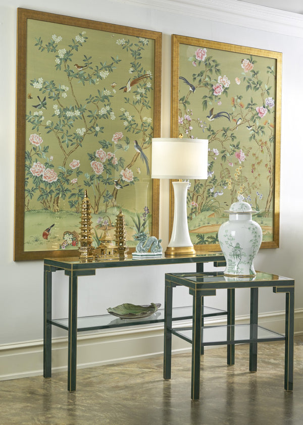 Chelsea House Edgedale Hand-Painted Green Panel With Black Etching, Gold Frame & Glass — 64.5"X44.25" Ready-To-Hang 386815