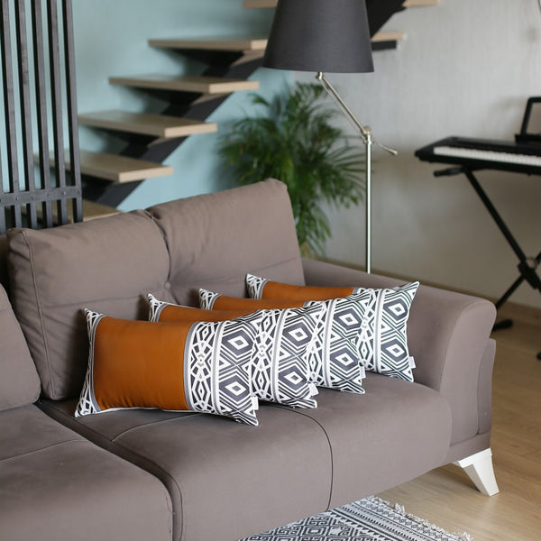 Homeroots 12 X 20 Brown Faux Leather Lumbar Pillow Cover   386815