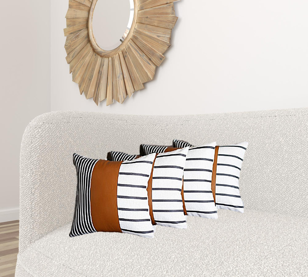 Homeroots 17 X 17 Brown Faux Leather Throw Pillow Cover   386816