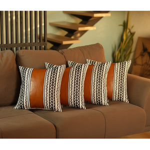 Homeroots Set Of 4 Black And White Zig Zag With Faux Leather Pillow Covers   386817