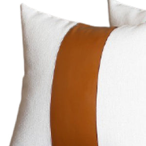 HomeRoots Set of Four 17" Brown and White Faux Leather Pillow Covers for Stylish Home Decor & Comfort 386821