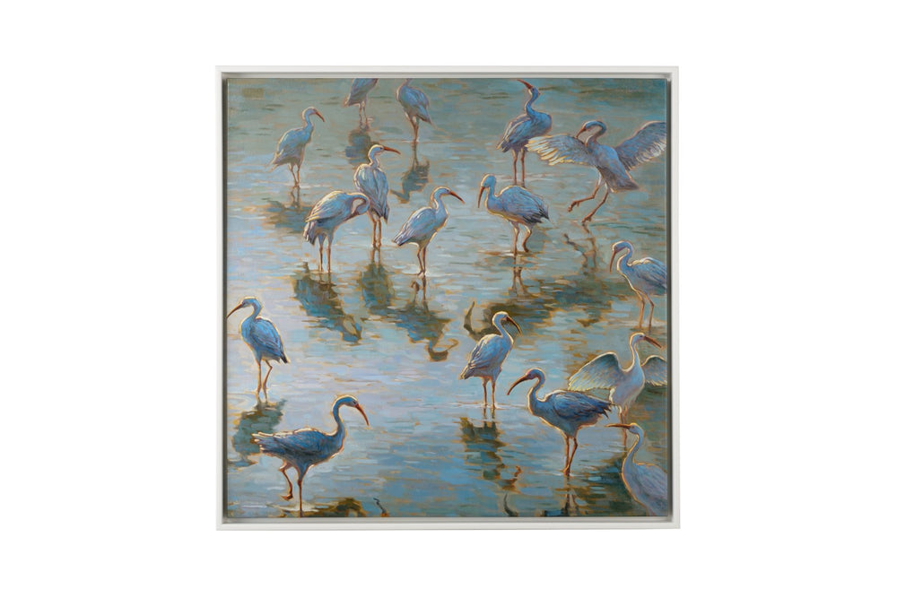 Chelsea House Shorebirds — Bradshaw Orrell Hand-Painted Oil On Gallery-Wrapped Canvas In White Floater Frame, 47.5" Square 386822