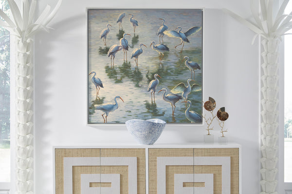 Chelsea House Shorebirds — Bradshaw Orrell Hand-Painted Oil On Gallery-Wrapped Canvas In White Floater Frame, 47.5" Square 386822