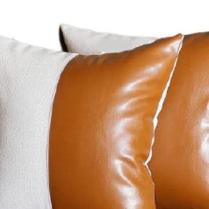 HomeRoots Set of Four Faux Leather Throw Pillow Covers – Stylish Brown & White Accent for Modern Decor 386822