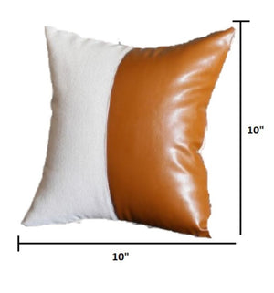 HomeRoots Set of Four Faux Leather Throw Pillow Covers – Stylish Brown & White Accent for Modern Decor 386822