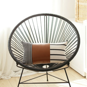 Homeroots Set Of 4 Black And White Faux Leather Lumbar Pillow Covers   386823