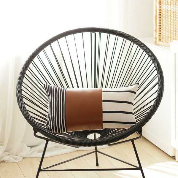 Homeroots Set Of 4 Black And White Faux Leather Lumbar Pillow Covers   386823