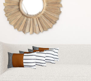 Homeroots Set Of 4 Black And White Faux Leather Lumbar Pillow Covers   386823