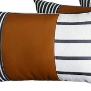 Homeroots Set Of 4 Black And White Faux Leather Lumbar Pillow Covers   386823