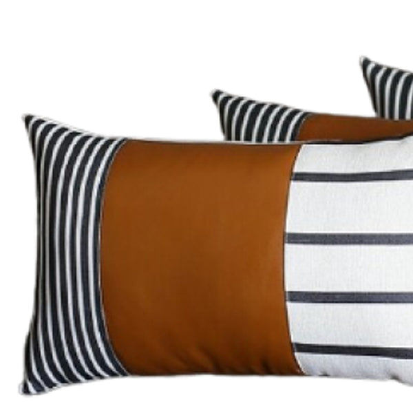 Homeroots Set Of 4 Black And White Faux Leather Lumbar Pillow Covers   386823