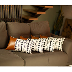 Homeroots Set Of 4 Black And White Diamond Lumbar Pillow Covers   386824