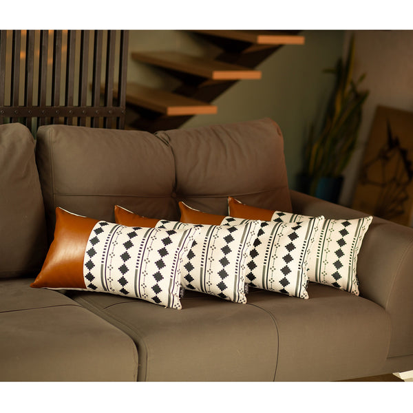 Homeroots Set Of 4 Black And White Diamond Lumbar Pillow Covers   386824