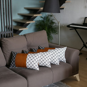 Homeroots Set Of 4 Black And White Reverse With Faux Leather Lumbar Pillow Covers   386825