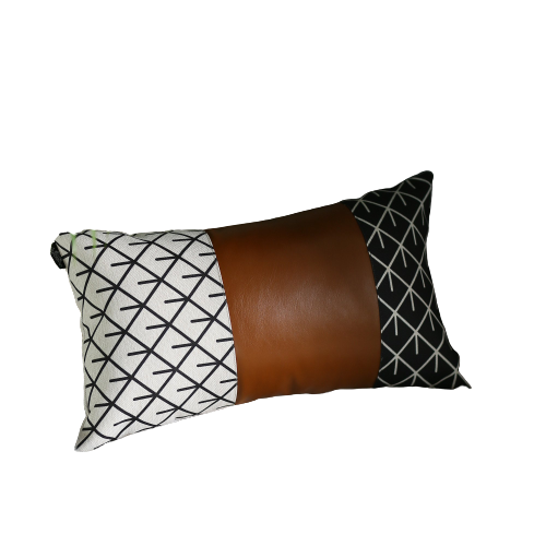 Homeroots Set Of 4 Black And White Reverse With Faux Leather Lumbar Pillow Covers   386825