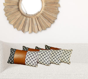 Homeroots Set Of 4 Black And White Reverse With Faux Leather Lumbar Pillow Covers   386825