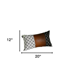 Homeroots Set Of 4 Black And White Reverse With Faux Leather Lumbar Pillow Covers   386825