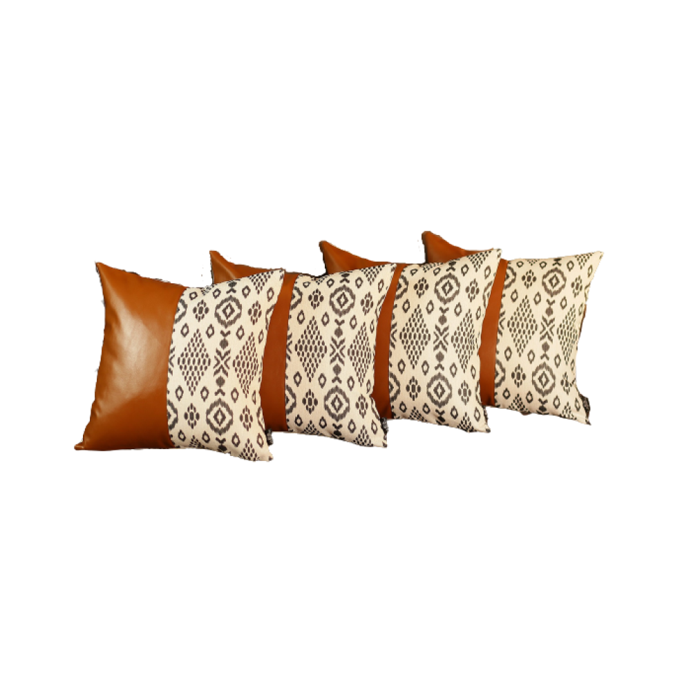 Homeroots Set Of 4 Black And White Tribal Faux Leather Pillow Covers   386826