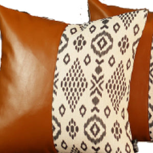 Homeroots Set Of 4 Black And White Tribal Faux Leather Pillow Covers   386826