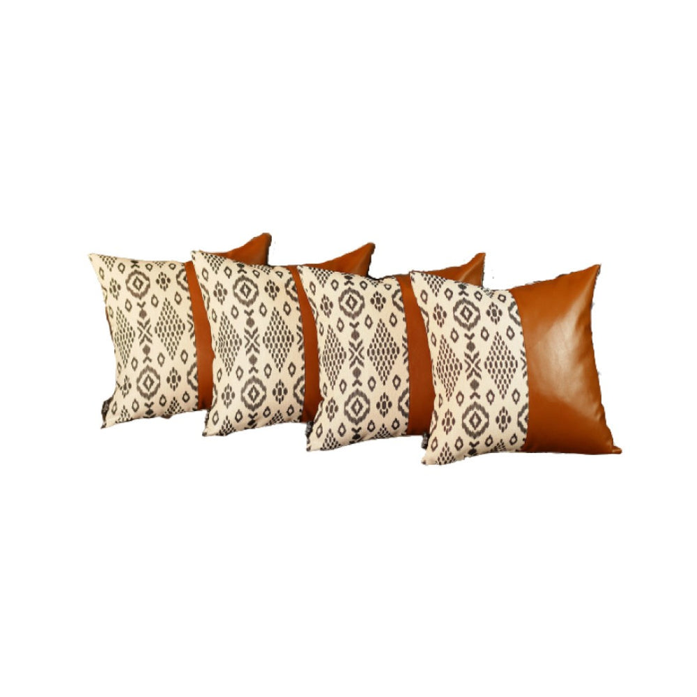 HomeRoots Set of 4 Black & White Tribal Faux Leather Pillow Covers - Stylish Decor for Modern & Rustic Spaces 386826