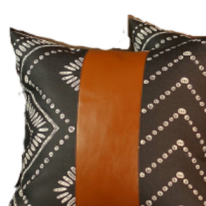 HomeRoots Set of 4 Black and White Geometric Lumbar Pillow Covers with Luxe Faux Leather Accents for Style 386827