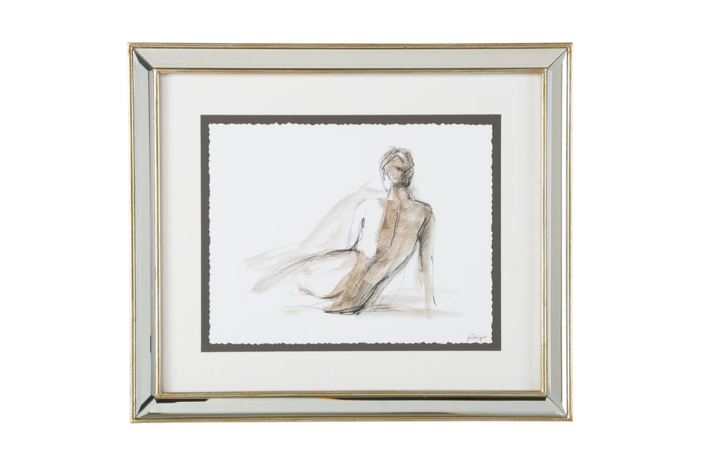 Chelsea House Gestural Framed Figure Study I — Minimalist Motion Art With Mirrored Silver Frame, Ready-To-Hang Decor 386831