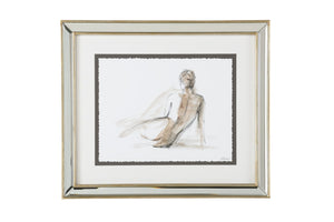 Chelsea House Gestural Framed Figure Study I — Minimalist Motion Art With Mirrored Silver Frame, Ready-To-Hang Decor 386831