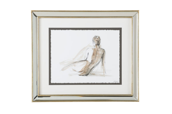 Chelsea House Gestural Framed Figure Study I — Minimalist Motion Art With Mirrored Silver Frame, Ready-To-Hang Decor 386831