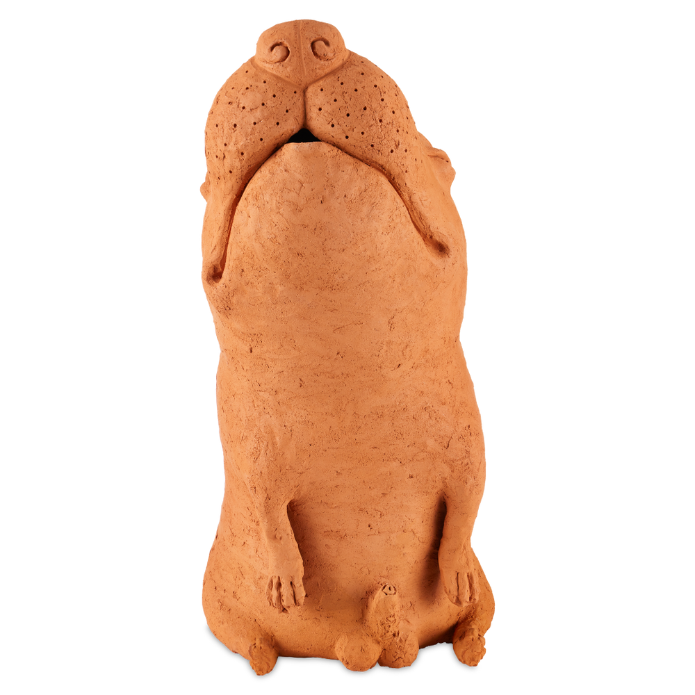Sam the Mutt Terracotta Sculpture - Whimsical Handmade Dog Art by Thai Artist Nhut Nhathawut