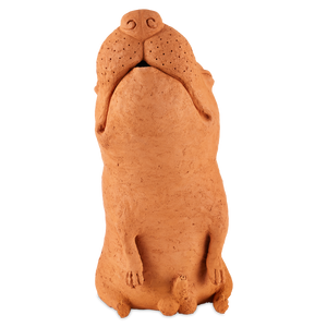 Sam the Mutt Terracotta Sculpture - Whimsical Handmade Dog Art by Thai Artist Nhut Nhathawut