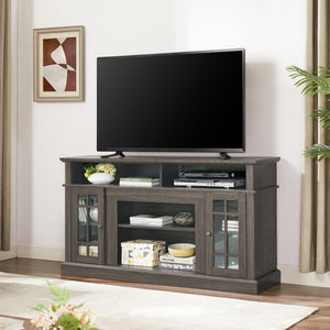 English Elm Classic TV Media Stand Dark Walnut 65" Modern Entertainment Console with Glass Doors, Cable Management and Adjustable Shelves (58.25"W x 15.75"D x 32"H) W2275P389756